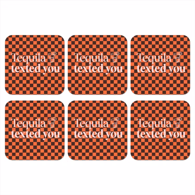 Tequila texted you - Glas - Vierkanten - Oranje onderzetter kurk middel -3d