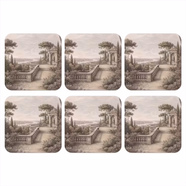 Terras - Stad - Uitzicht - Rivier onderzetter kurk middel -3d