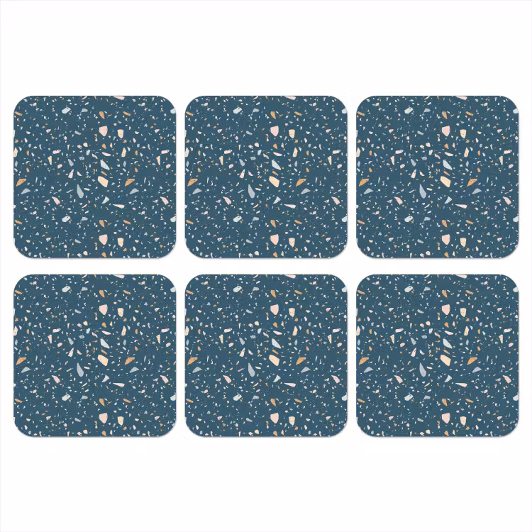 Terrazzo - Patroon - Kleurrijk - Diep blauw onderzetter kurk middel 366 -3d