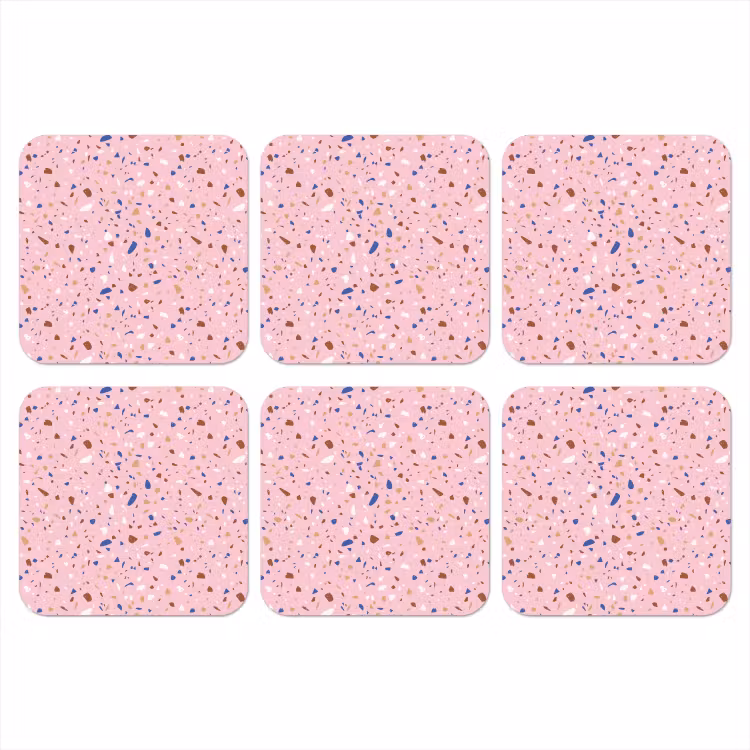 Terrazzo - Patroon - Kleurrijk - Roze onderzetter kurk middel 366 -3d