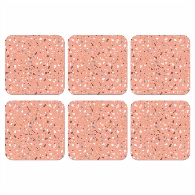 Terrazzo - Patroon - Kleurrijk - Roze - Blauw onderzetter kurk middel 366 -3d