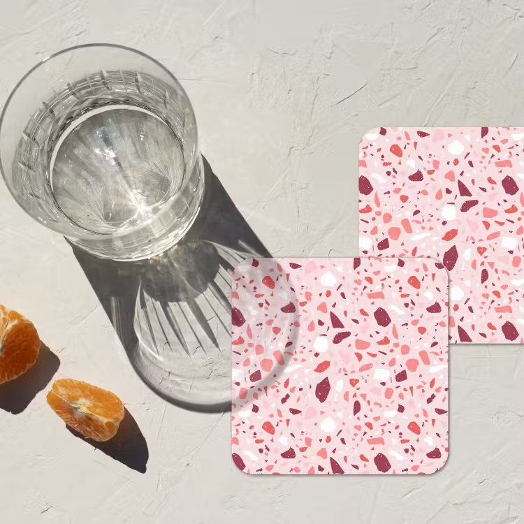Terrazzo - Patroon - Roze onderzetter kurk middel 366 -sfeer4