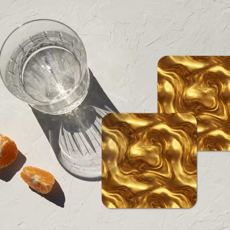Textuur - Vloeibaar - Organisch - Goud onderzetter kurk middel 366 -sfeer4