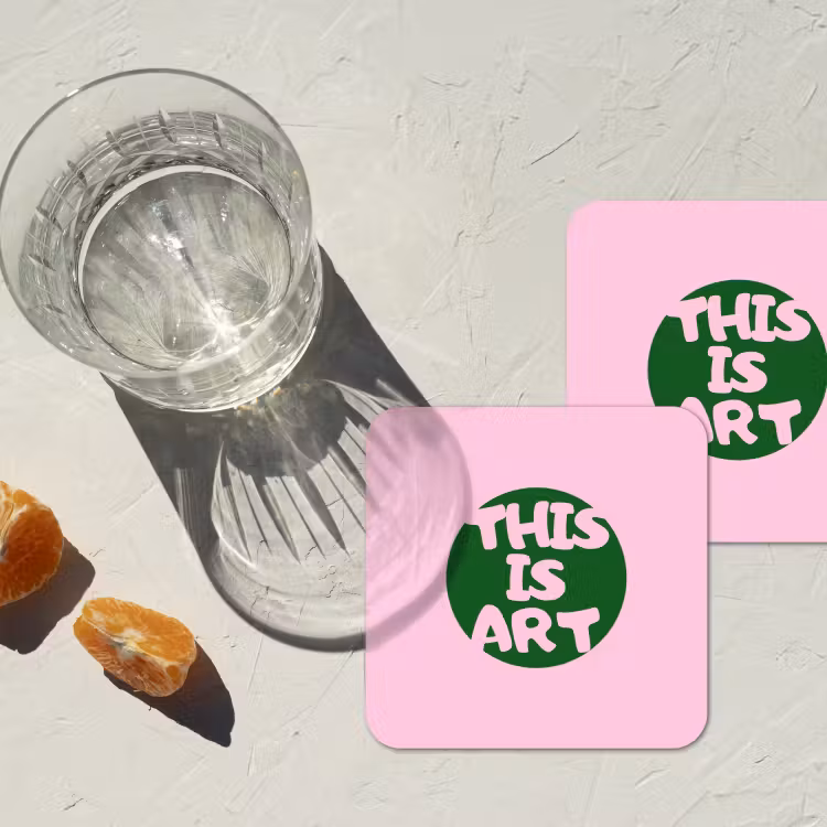 This is art - Tekst - Cirkel - Groen onderzetter kurk middel -sfeer4