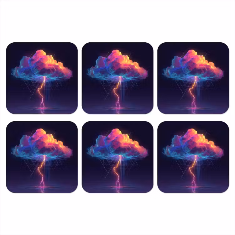 Donderwolk - Bliksemschicht - Licht - Blauw onderzetter kurk middel -3d