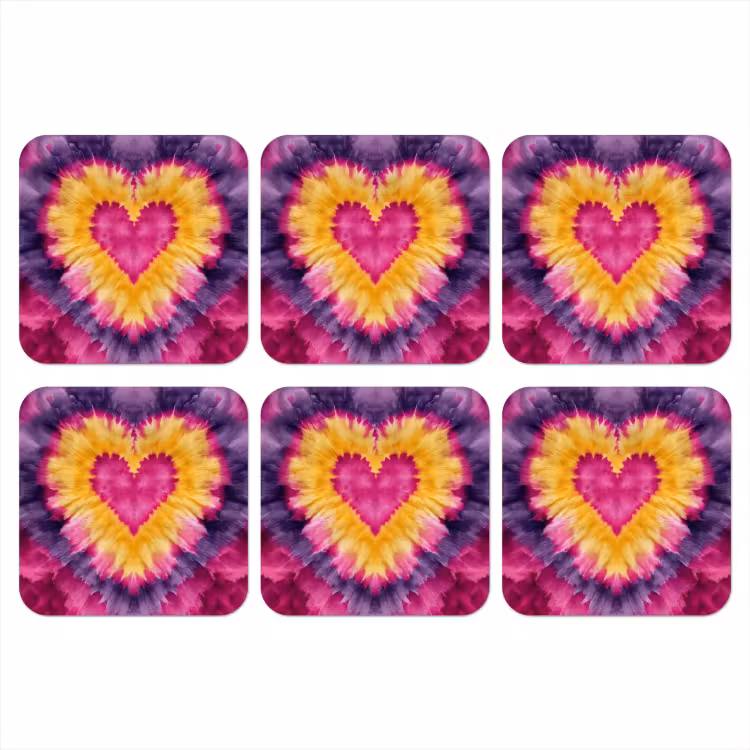 Tie dye - Hartvorm - Vlammen - Oranje onderzetter kurk middel -3d