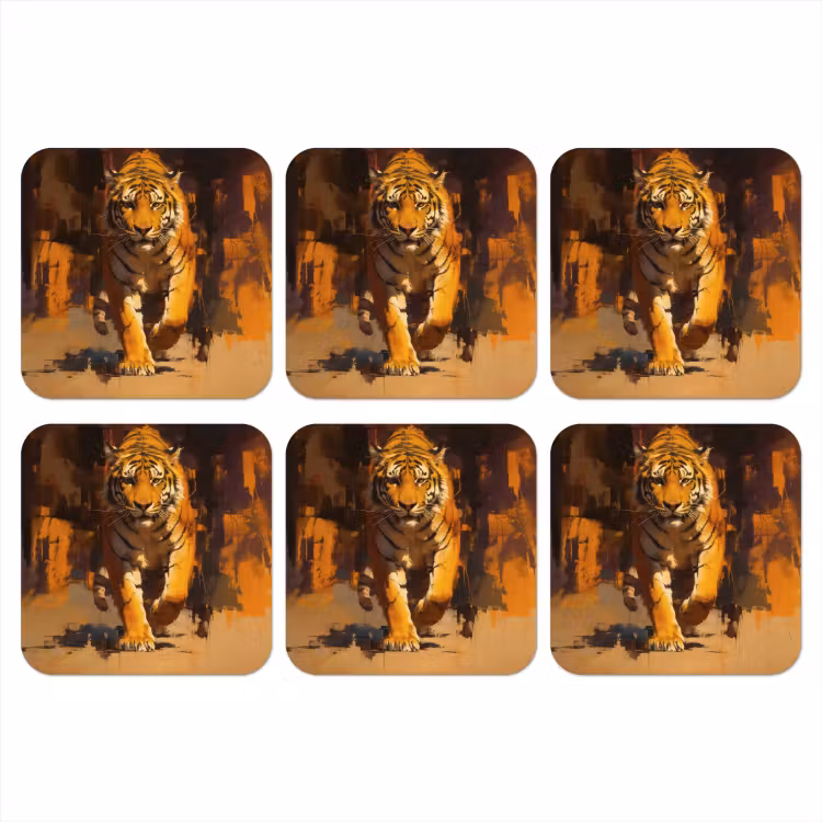 Tijger - Geschilderd - Oranje - Penseelstreken onderzetter kurk middel -3d