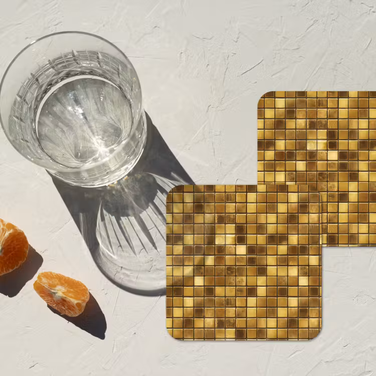 Tegels - Mozaïek - Luxe - Warm Goud onderzetter kurk middel 366 -sfeer4