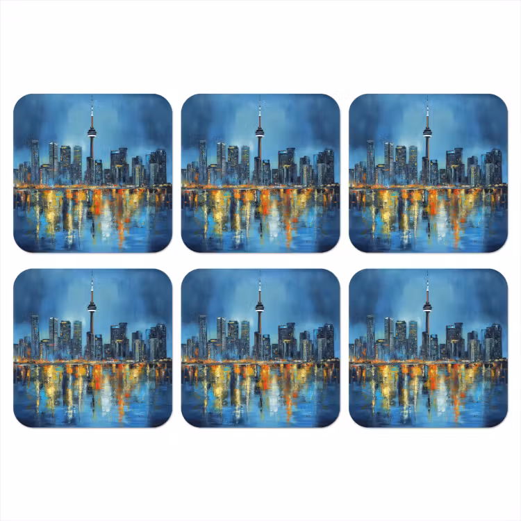 Skyline Toronto - Water - Stadslichten - Toren onderzetter kurk middel -3d
