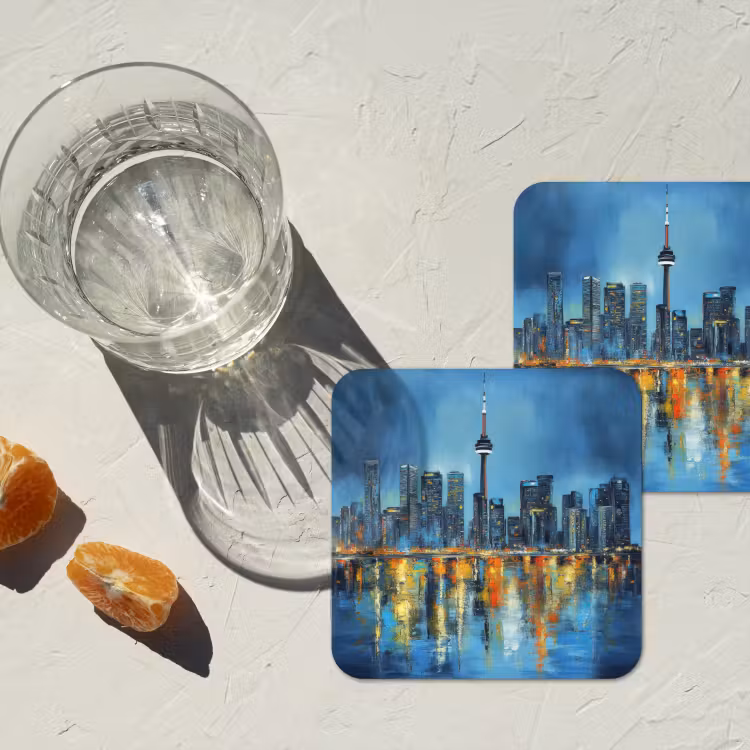 Skyline Toronto - Water - Stadslichten - Toren onderzetter kurk middel -sfeer4