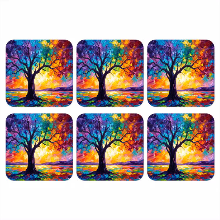 Boom - Landschap - Natuur - Abstract - Kleurrijk onderzetter kurk middel -3d