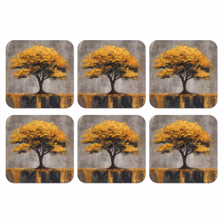 Boom - Bladeren - Goud - Abstract onderzetter kurk middel -3d