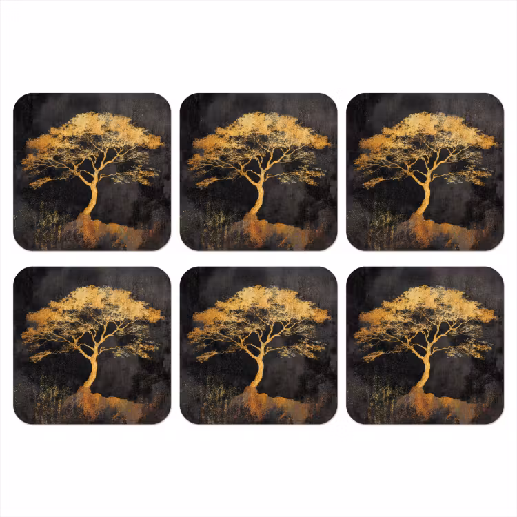Boom - Schilderij - Goud - Abstract onderzetter kurk middel -3d