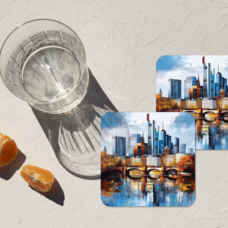 Bomen Frankfurt- Stad - Skyline - Brug onderzetter kurk middel -sfeer4