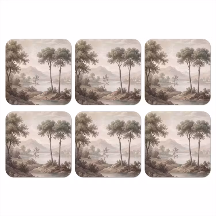Bomen - Meer - Bergen - Illustratie onderzetter kurk middel -3d