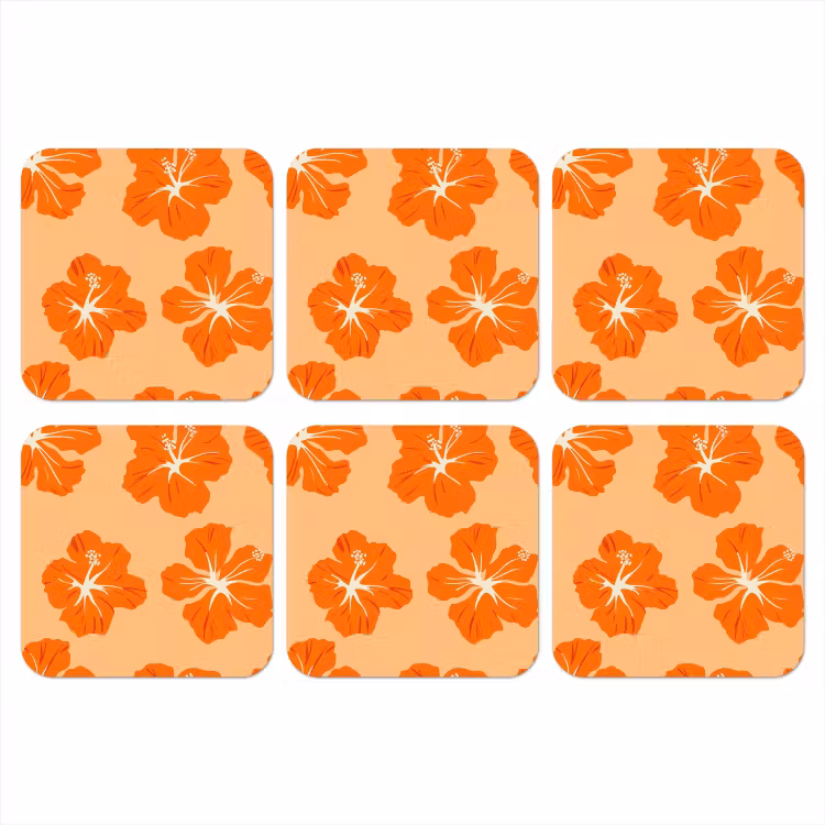 Tropisch - Hibiscus - Oranje onderzetter kurk middel 366 -3d