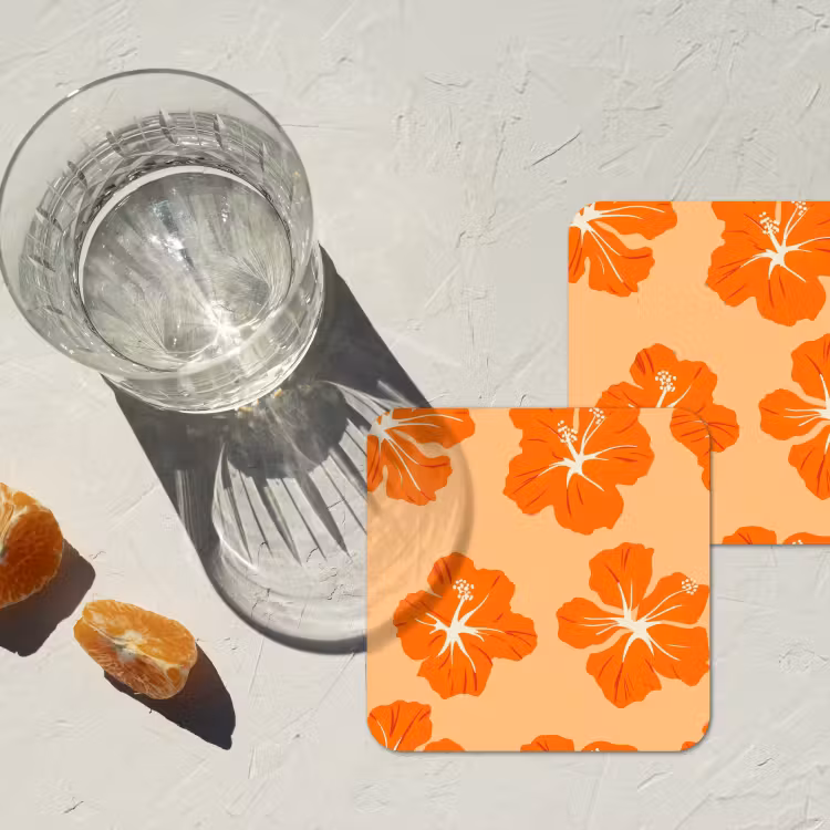 Tropisch - Hibiscus - Oranje onderzetter kurk middel 366 -sfeer4