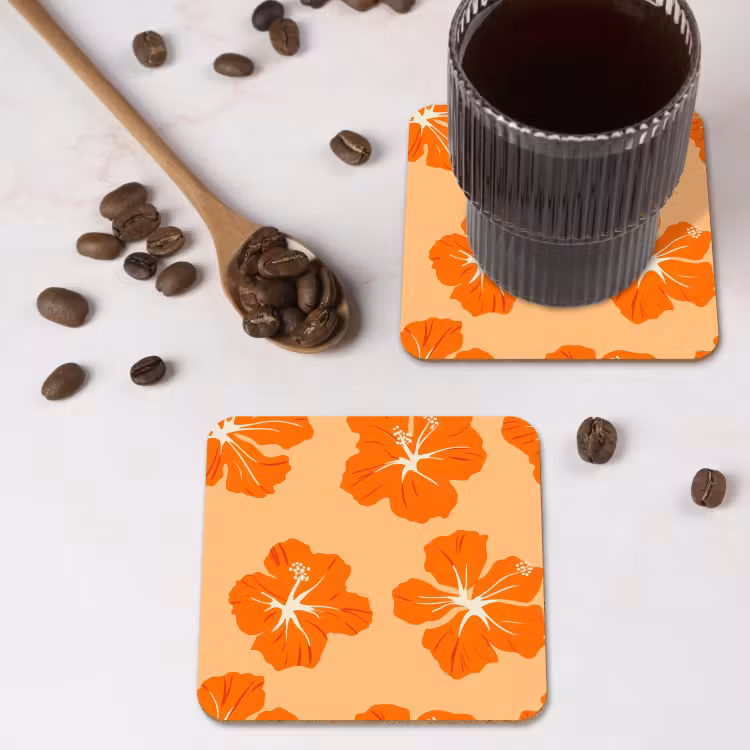 Tropisch - Hibiscus - Oranje onderzetter kurk middel 366 -sfeer2