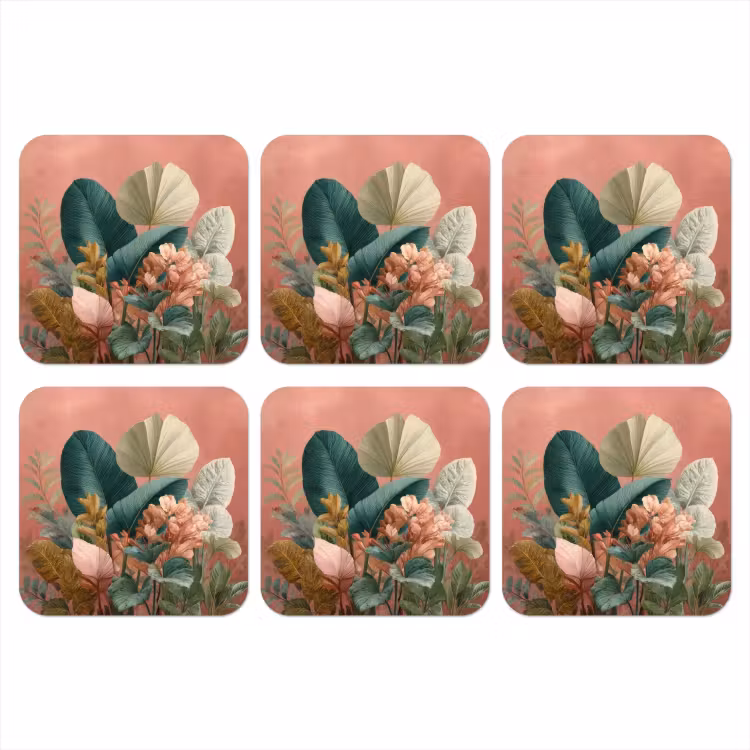 Tropische bladeren - Bloemen - Roze - groen onderzetter kurk middel -3d