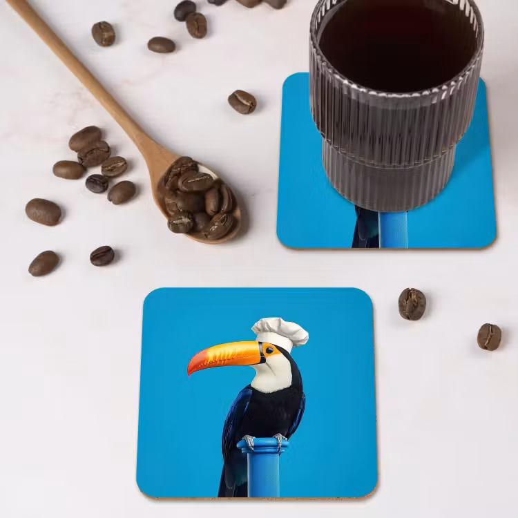 Tucan - Sokkel - Vogel - Koksmuts onderzetter kurk middel -sfeer2