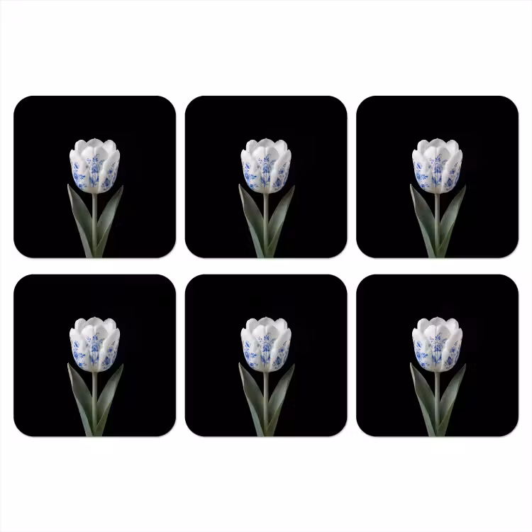 Tulp - Patroon - Blauw onderzetter kurk middel -3d