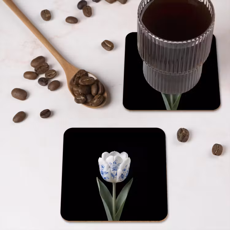 Tulp - Patroon - Blauw onderzetter kurk middel -sfeer2