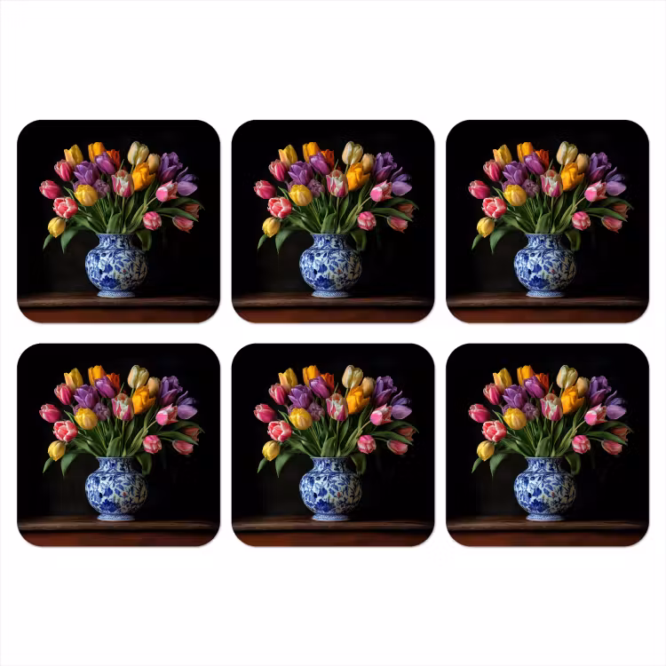 Tulpen - Kleuren - Hout - Vaas onderzetter kurk middel -3d