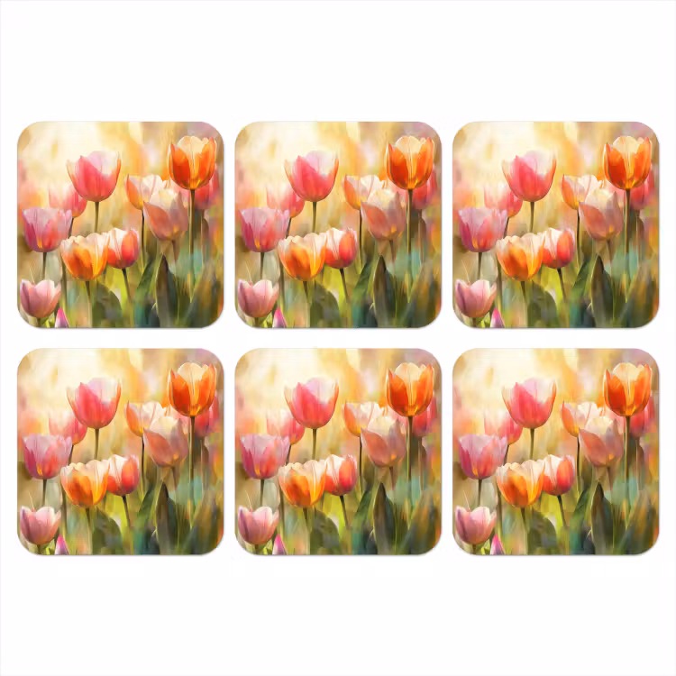 Tulpen - Sprookjesachtig - Kleurrijk onderzetter kurk middel -3d