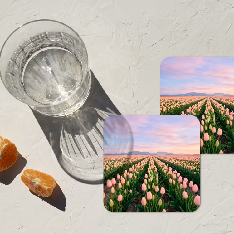 Tulpen - Landschap - Roze onderzetter kurk middel -sfeer4