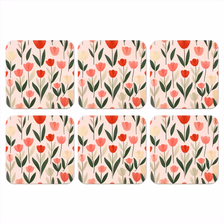 Tulpen - Modern - Roze onderzetter kurk middel -3d