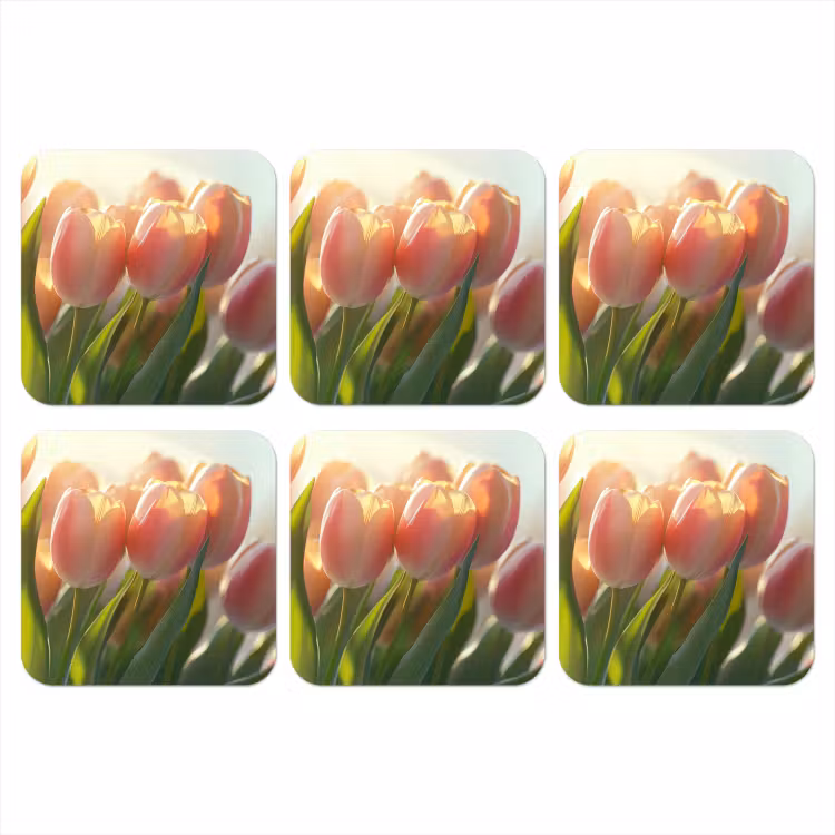 Tulpen - Roze - Zonnestralen onderzetter kurk middel -3d
