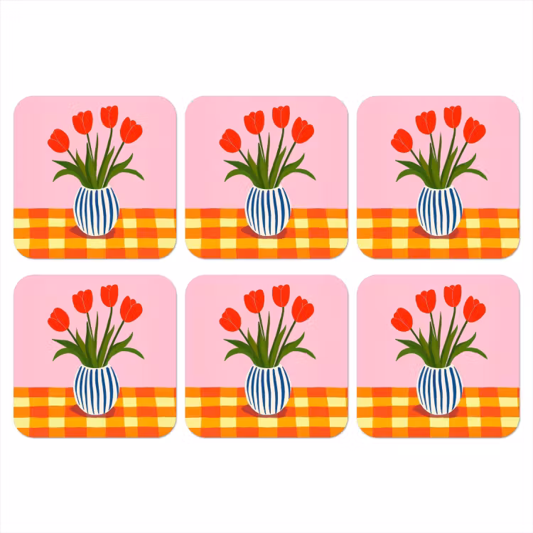 Tulpen - Roze - Vaas onderzetter kurk middel -3d