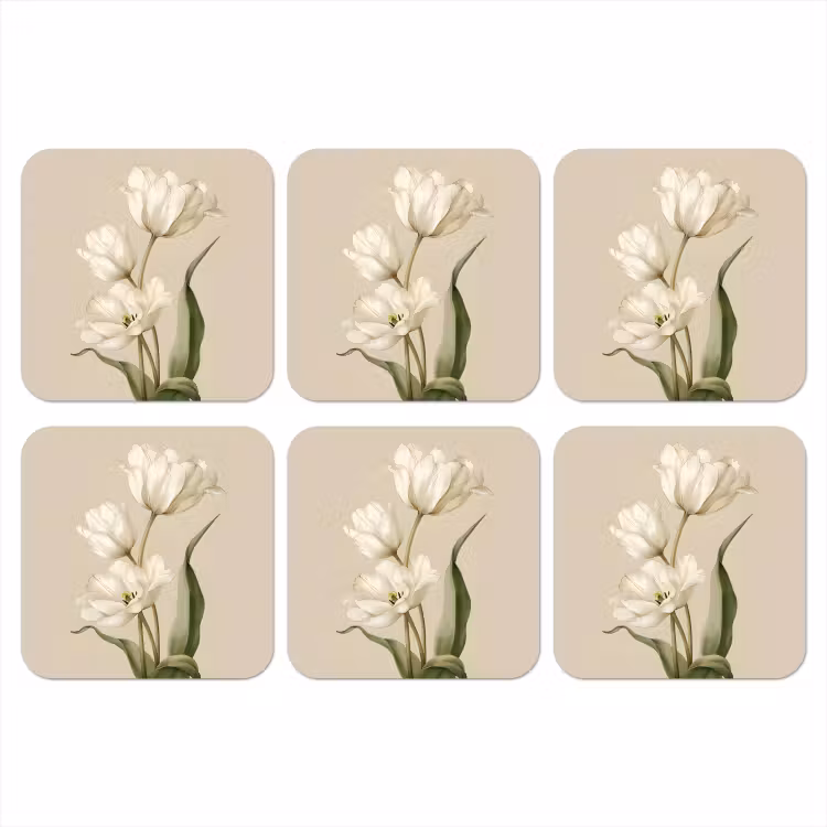 Tulpen - Wit - Bladeren onderzetter kurk middel -3d