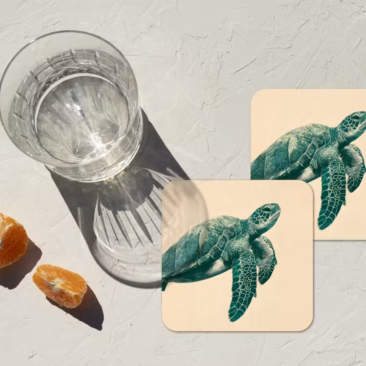 Schildpad - Sierlijk - Groen - Schild onderzetter kurk middel -sfeer4