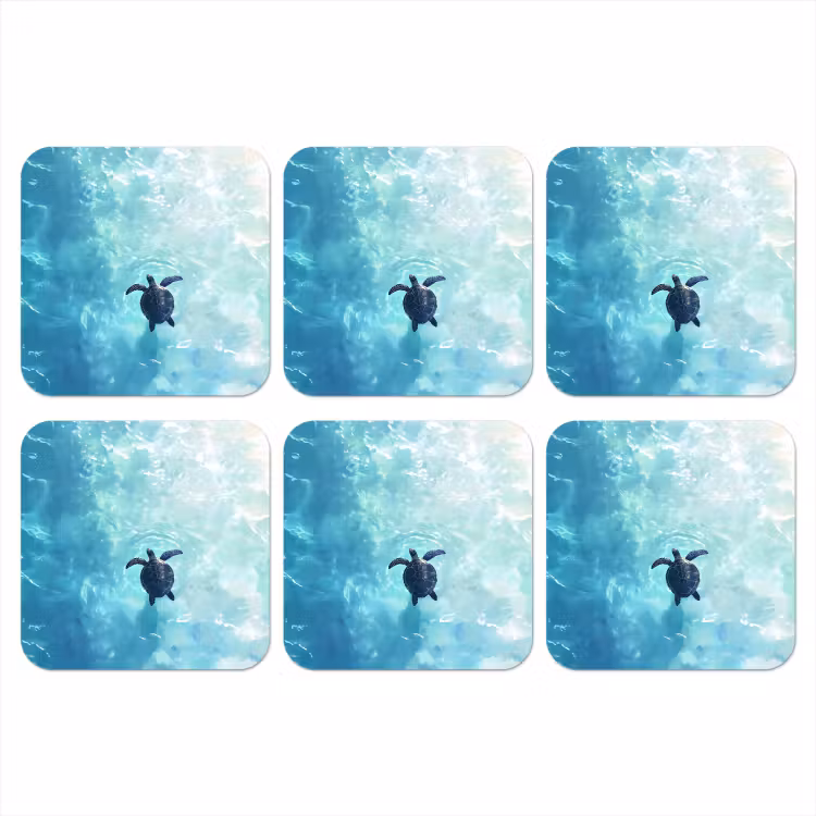 Schildpad - Zee - Blauw - Schittering onderzetter kurk middel -3d