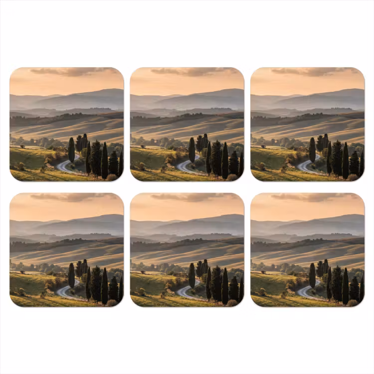 Toscaans - Landschap - Heuvels onderzetter kurk middel -3d