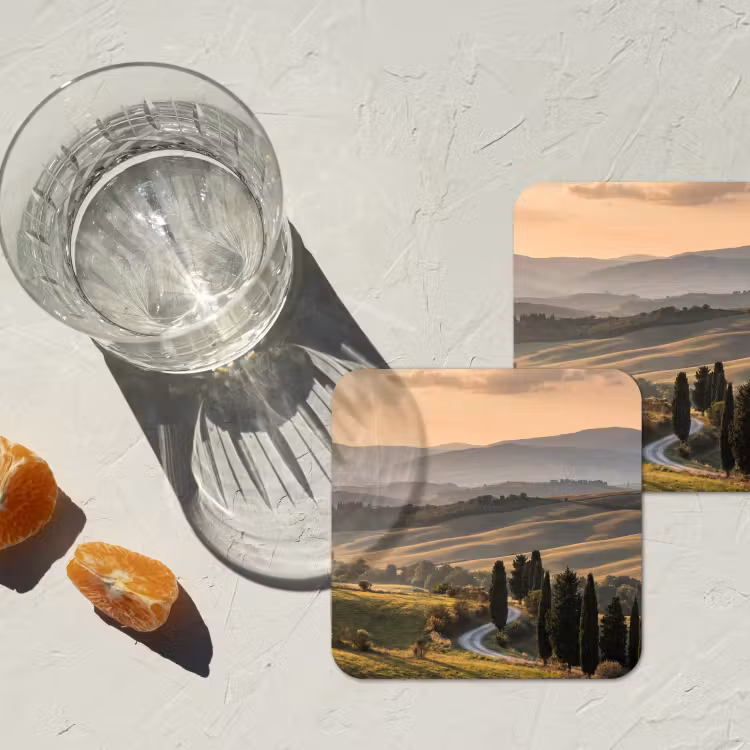 Toscaans - Landschap - Heuvels onderzetter kurk middel -sfeer4