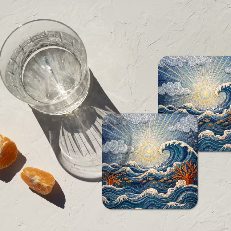 Onderwater - Koraal - Vis - Natuur - Kunst onderzetter kurk middel -sfeer4