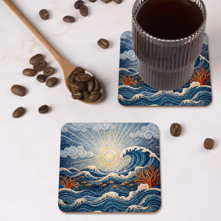 Onderwater - Koraal - Vis - Natuur - Kunst onderzetter kurk middel -sfeer2