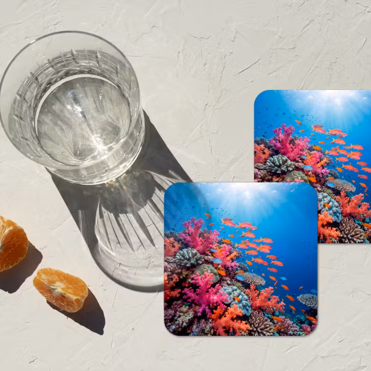 Onderwater - Koraalrif - Vissen - Oceaan - Natuur onderzetter kurk middel -sfeer4