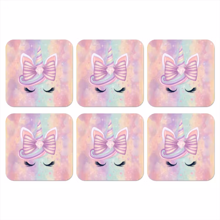 Eenhoorn - Glitters - Regenboog - Pastel onderzetter kurk middel -3d