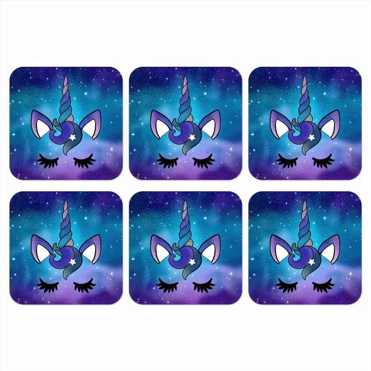 Eenhoorn - Sterrenhemel - Ster - Blauw onderzetter kurk middel -3d