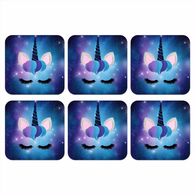 Eenhoorn - Sterren - Magisch - Blauw onderzetter kurk middel -3d