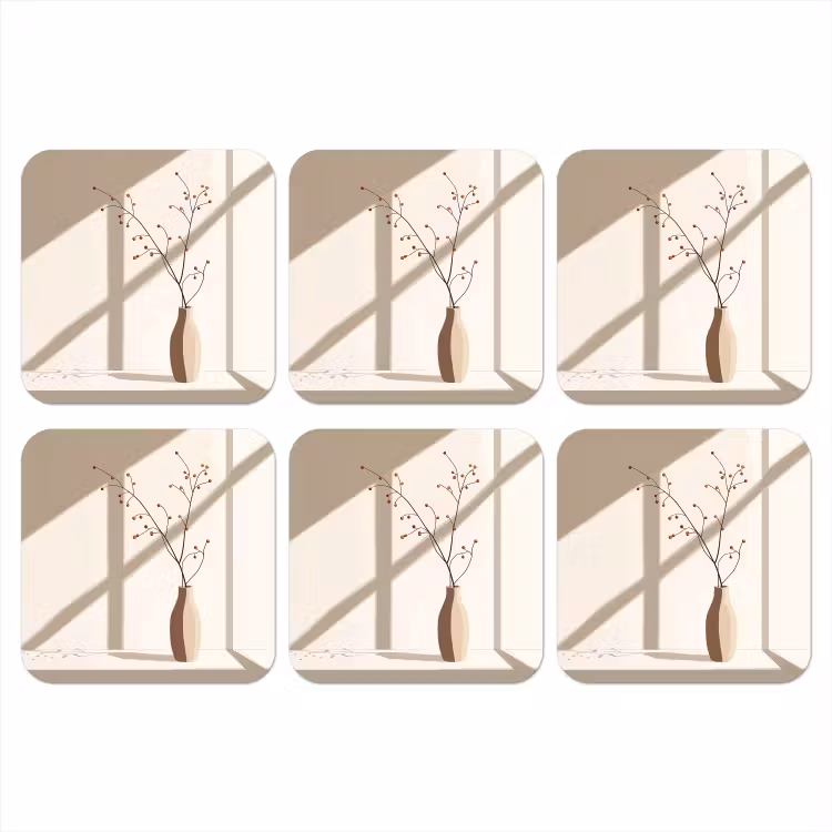 Vaas - Takken - Bessen - Minimalistisch onderzetter kurk middel -3d