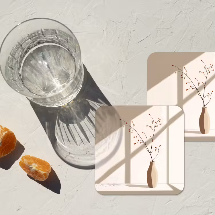 Vaas - Takken - Bessen - Minimalistisch onderzetter kurk middel -sfeer4