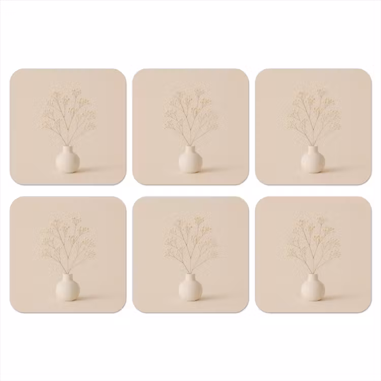 Vaas - Takken - Bloemetjes - Wit onderzetter kurk middel -3d
