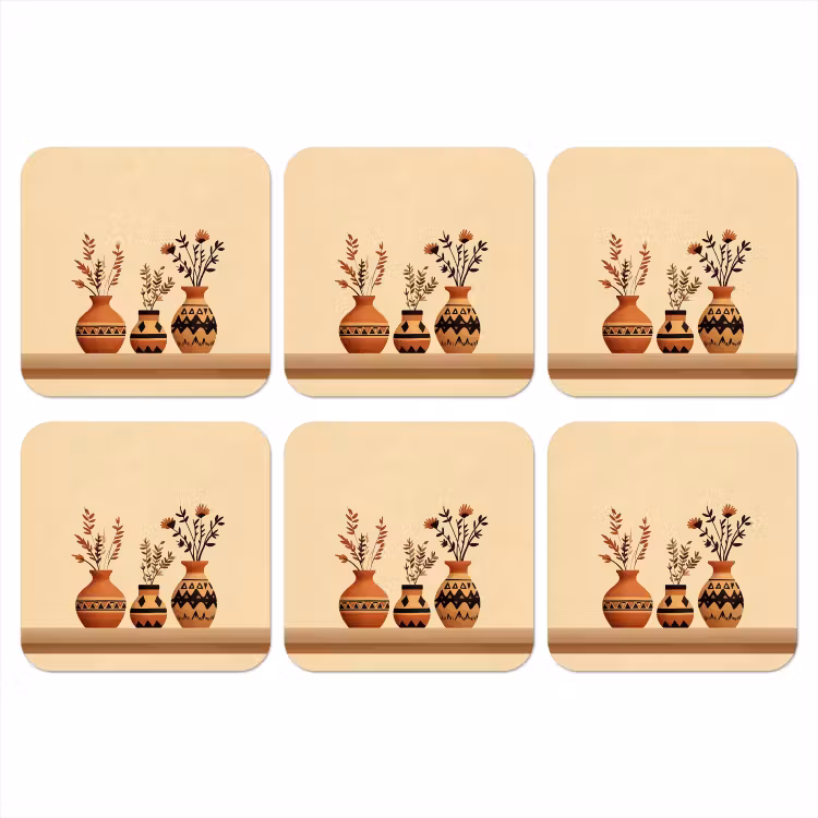 Vazen - Bloemen - Bladeren - Minimalistisch onderzetter kurk middel -3d
