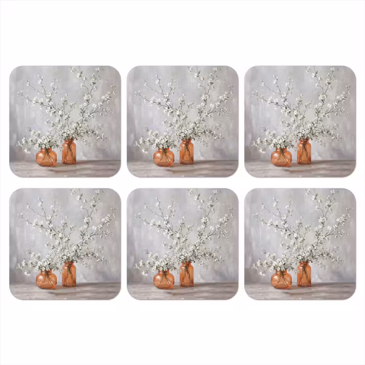 Vazen - Bloemen - Oranje onderzetter kurk middel -3d