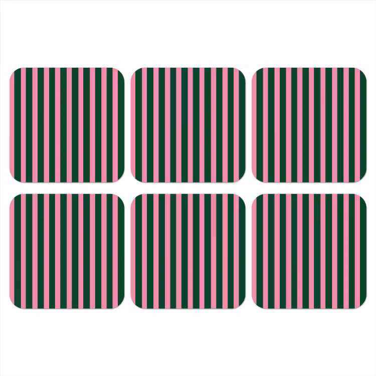 Verticale strepen - Groen - Roze onderzetter kurk middel 366 -3d