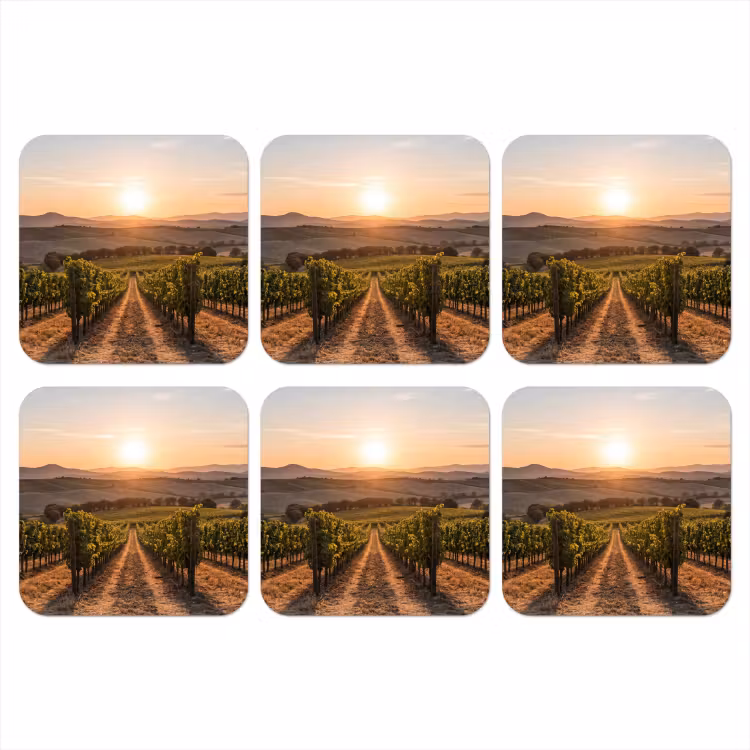 Wijngaard - Zonsondergang - Landschap onderzetter kurk middel -3d